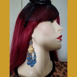 VTG 70s Boho Blue Beaded Dangle Fashion Earrings